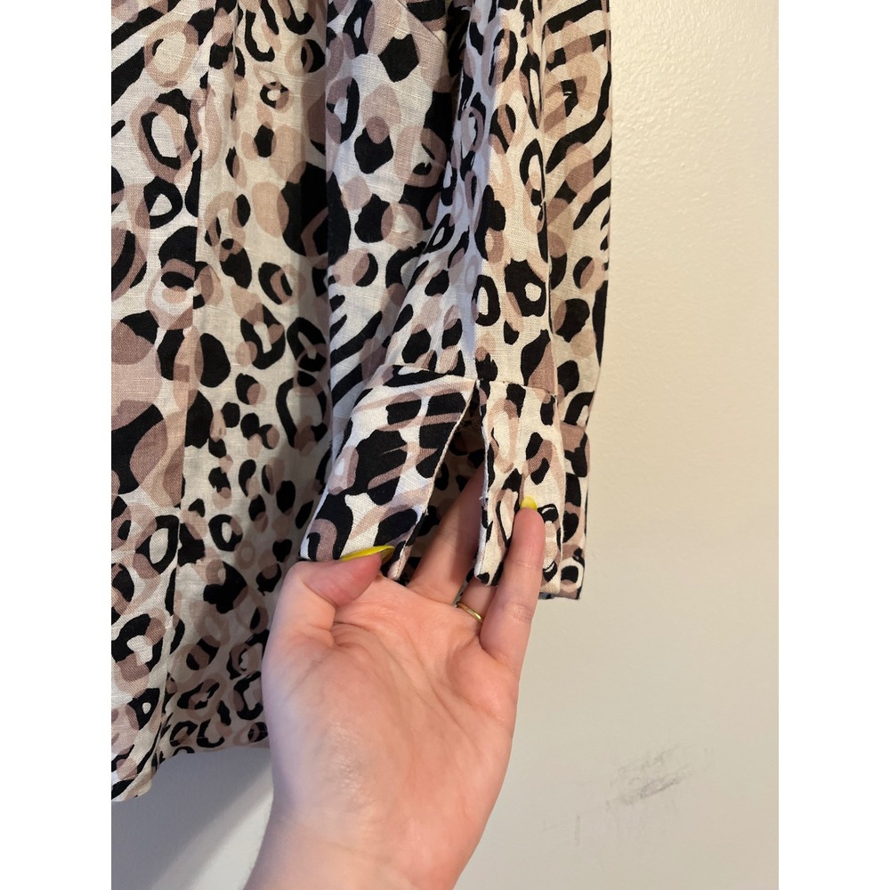 Carole Little Woman 3X Linen Animal Print Button Down Shirt Blouse - Picture 2 of 8